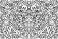 Black and white psychedelic fantastic surreal abstract background. Monochrome decorative maze of fantasy ornaments.