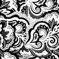 Black and white psychedelic texture with abstract floral and plants elements Royalty Free Stock Photo