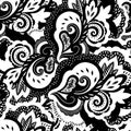 Black and white psychedelic texture with abstract floral and plants elements Royalty Free Stock Photo