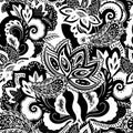 Black and white psychedelic texture with abstract floral and plants elements Royalty Free Stock Photo