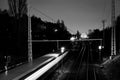 Black and white of public train driving through berlin Royalty Free Stock Photo