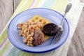 Black and white pudding with baked beans Royalty Free Stock Photo