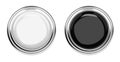 Black and white push buttons. Top view. 3d rendering illustration isolated