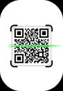 A black and white QR code is depicted on a simple white background. A green Royalty Free Stock Photo