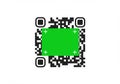 Black and white QR code with three positioning squares at the corners. A bright green Royalty Free Stock Photo