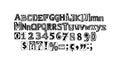 Black and white quirky hand drawn font characters including uppercase, lowercase, numbers, and punctuation marks in vector style Royalty Free Stock Photo