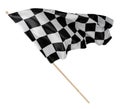 Black white race chequered or checkered flag with wooden stick isolated background. motorsport racing symbol concept Royalty Free Stock Photo