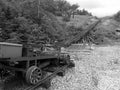 Black and white railcar landscape