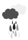 Black and white raining clouds; isolated clipart on white background