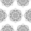 Black and white raster seamless mandala pattern Royalty Free Stock Photo