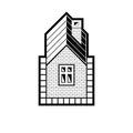 Black and white real estate stylized business vector icon, abstract house constructed with bricks. Graphic design