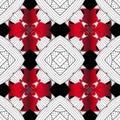 Black white red abstract vector seamless pattern. Ornamental floral background. Ethnic tribal style repeat backdrop. Symmetrical Royalty Free Stock Photo
