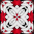 Black white red abstract vector seamless pattern. Ornamental floral background. Ethnic tribal style repeat backdrop. Symmetrical Royalty Free Stock Photo