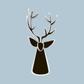 Black and white Red deer head outline silhouette Royalty Free Stock Photo