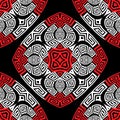 Black white red greek vector seamless pattern. Ornamental geometric ethnic tribal background. Colorful elegant repeat Royalty Free Stock Photo
