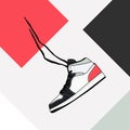 Black white and red high-top sneaker shoe vector illustration. Royalty Free Stock Photo