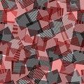 Black white red striped squares chaotic squares seamless pattern, vector