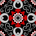 Black white red vintage vector seamless pattern. Ornamental floral background. Ethnic tribal style repeat backdrop. Symmetrical Royalty Free Stock Photo