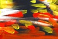 Black, white, red, yellow abstract background. Hand painted illustration