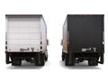 Black and white refrigerator trucks - side by side - back view Royalty Free Stock Photo