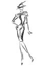 Black and white retro fashion woman model. Hand drawn