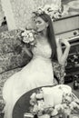 Black and white retro photo of young bride Royalty Free Stock Photo