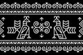 Slovak tribal folk art vector seamless geometric long horizontal pattern with brids swirls, and geometric shapes inspired by tradi