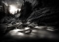 Black and White River Scene Royalty Free Stock Photo