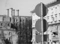 Black & white road signs bokeh backdrop Royalty Free Stock Photo