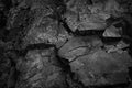 Black White. Rock texture. Cracked mountain surface. Close-up. Stone background. Royalty Free Stock Photo