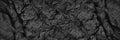 Black white rock texture. Dark gray stone wall background with space for design. Cracked rough mountain surface. Close-up. Wide ba Royalty Free Stock Photo