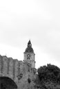 Black and white Roloi Clock Tower in Rhodes, Old Town