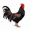 Cute Silhouette Of A Black Rooster On White Background