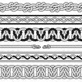 Black and white rope vector seamless borders