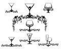 black and white rose flower and wine glasses vector calligraphic decorative elements for menu card Royalty Free Stock Photo