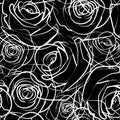 Black and white rose pattern seamless tile repeatable, vector texture illustration Royalty Free Stock Photo