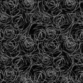 Black and white rose pattern seamless tile repeatable, vector texture illustration Royalty Free Stock Photo