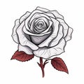 Black And White Rose With Red Leaf: Simple Cartoon Style