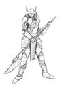 Black Grunge Rough Pencil Sketch of Evil Warrior Knight