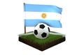 Ball for playing football and national flag of Argentina on field with grass Royalty Free Stock Photo