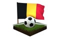 Ball for playing football and national flag of Belgium on field with grass Royalty Free Stock Photo