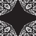 Black and white round floral border corner abstract background v