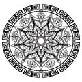 Black and white round floral greek vector mandala pattern. Ancie