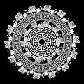 Black and white round floral greek vector mandala pattern. Ancient ornamental abstract background. Geometric shapes and flowers.