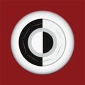 Black and white, round shape, abstract button, having reddish background, vector design Royalty Free Stock Photo