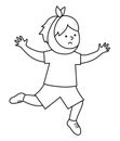 Black and white running boy with aching tooth and bandage. Ill kid patient vector illustration or coloring page. Mouth hygiene