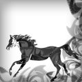 Black and white running horse, abstract background Royalty Free Stock Photo