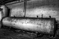 Black and White Rusted Tank Machinery in Old Warehouse Cannery