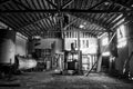 Black and White Rustic Industrial Interior of Abandoned Cannery Warehouse