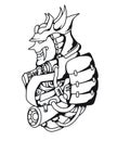 black and white samurai line art tattoo design sketch illustration